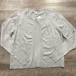 89th + Madison light gray studded lightweight cardigan sweater size small